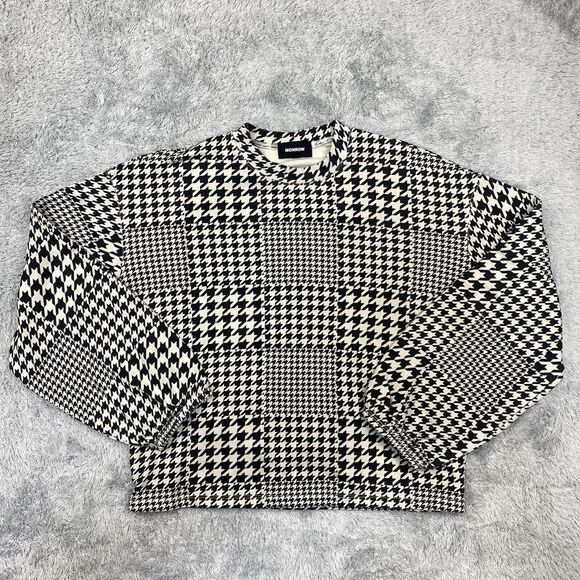 Monrow Sweaters - Monrow Shirt Women Small Black Houndstooth Sweatshirt Sweater Puff Sleeve USA